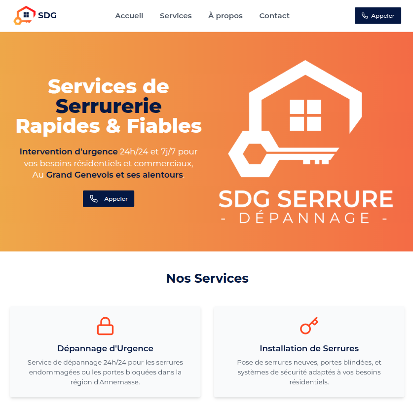 Capture du site vitrine SDG Serrure